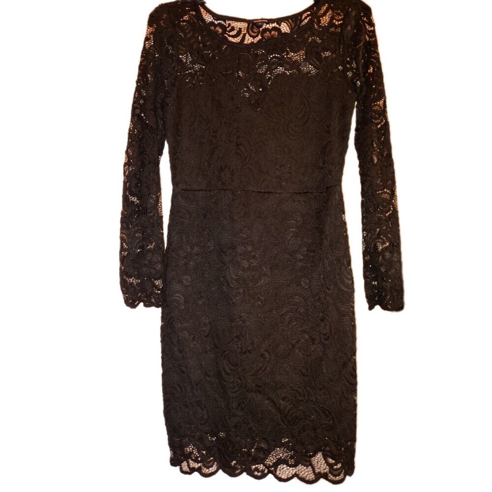 Ambiance Lace Cocktail Dress Body Contouring Long Sleeve Stretch Womens Medium - Picture 11 of 12